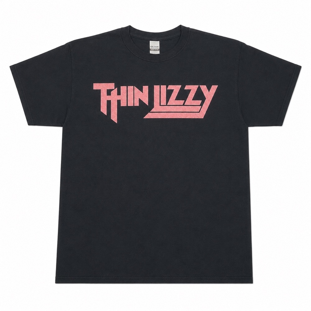 Thin Lizzy Band T-Shirt Mens Medium Black Pink Logo Heavy Cotton Graphic Tee